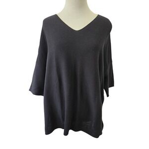 MarlaWynne Black Textured Knit Oversized V-Neck Sweater Top Lagenlook Size Small